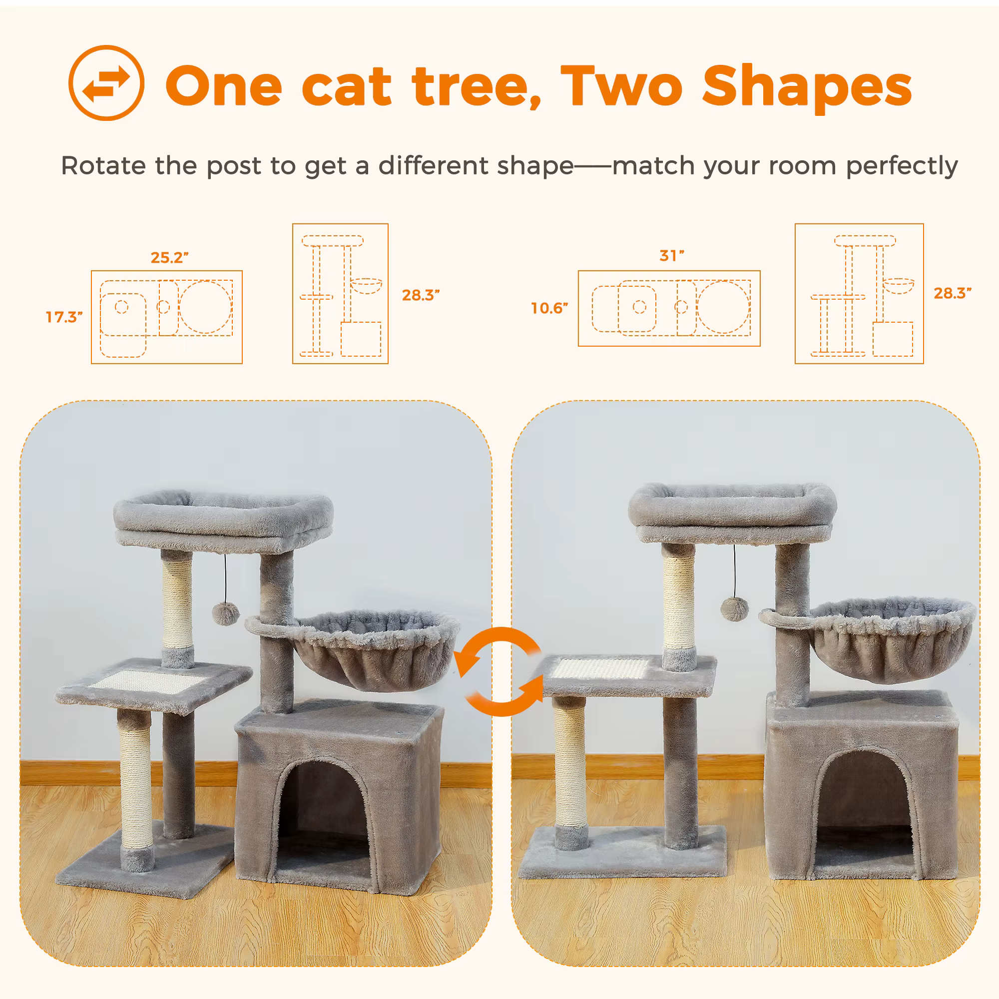 Arbre à chat Tour à chat pour chats d'intérieur Arbre d'activité pour chat 2 styles avec postes à gr