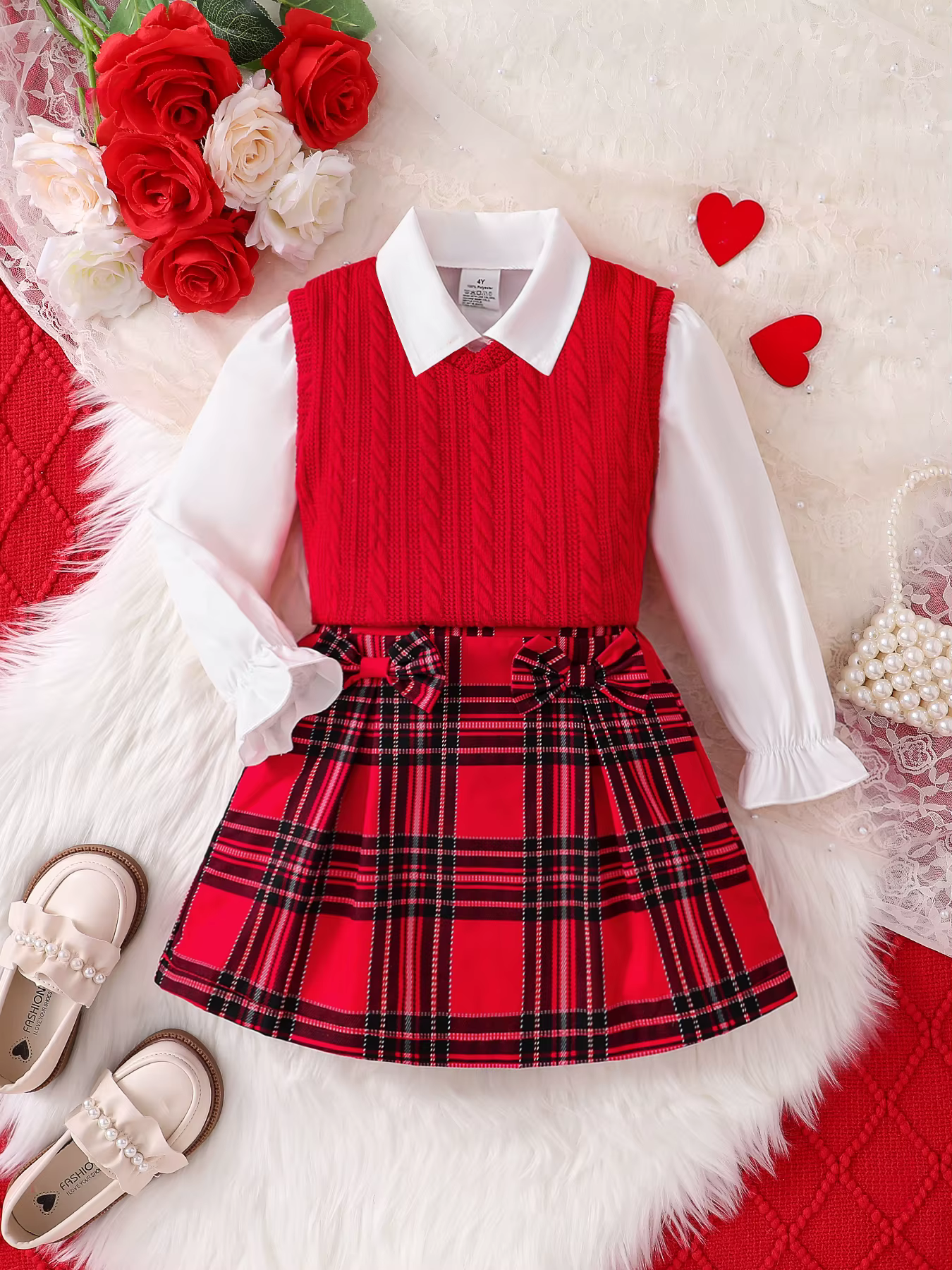 Ensemble trois pièces pour enfants, nouvelle mode printemps et automne pour filles, débardeur rouge