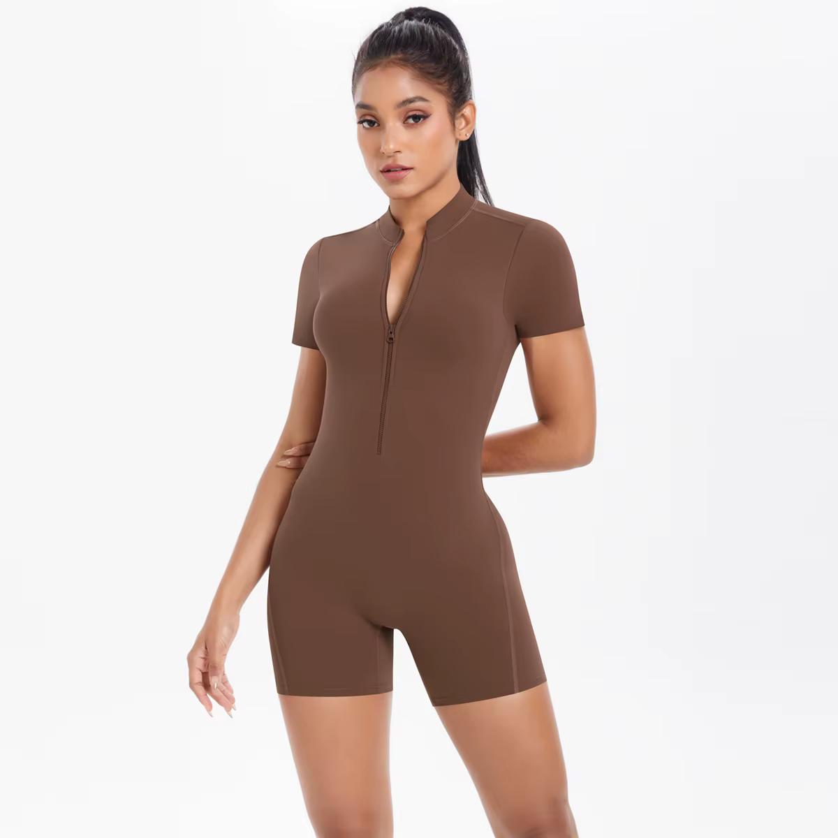 Combinaison de gymnastique à fermeture éclair pour femmes, ensembles de Yoga courts, tenues de sport