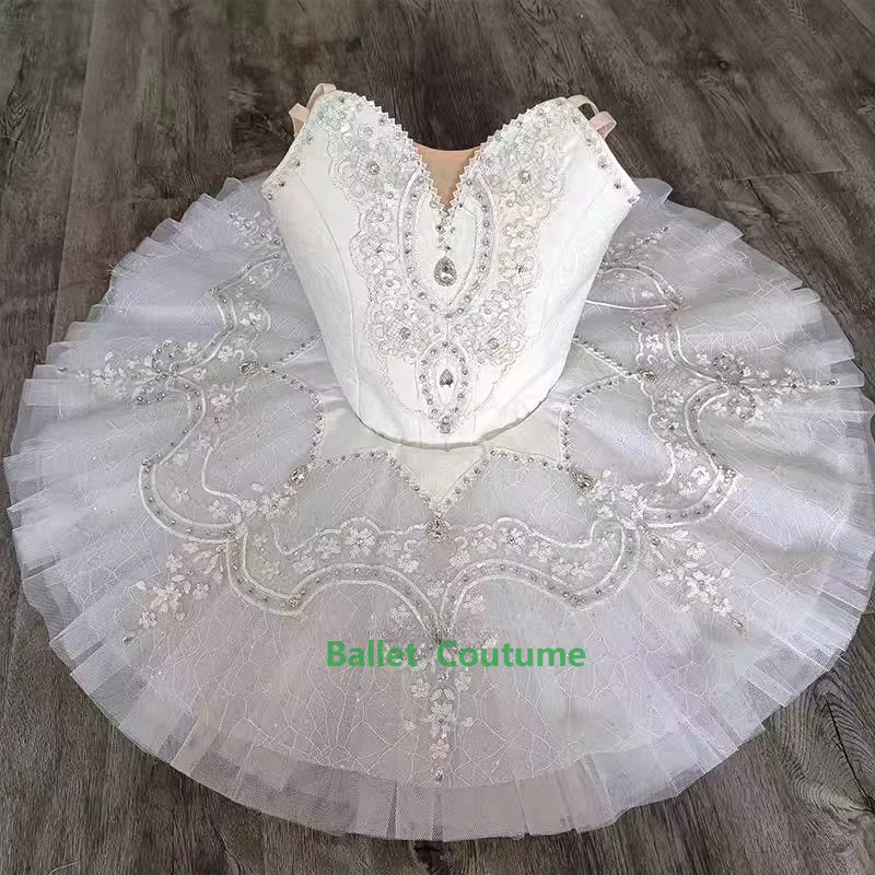 Jupe de ballet à variation de cygne blanc, fée argentée, robe tutu de performance blanche, costumes 