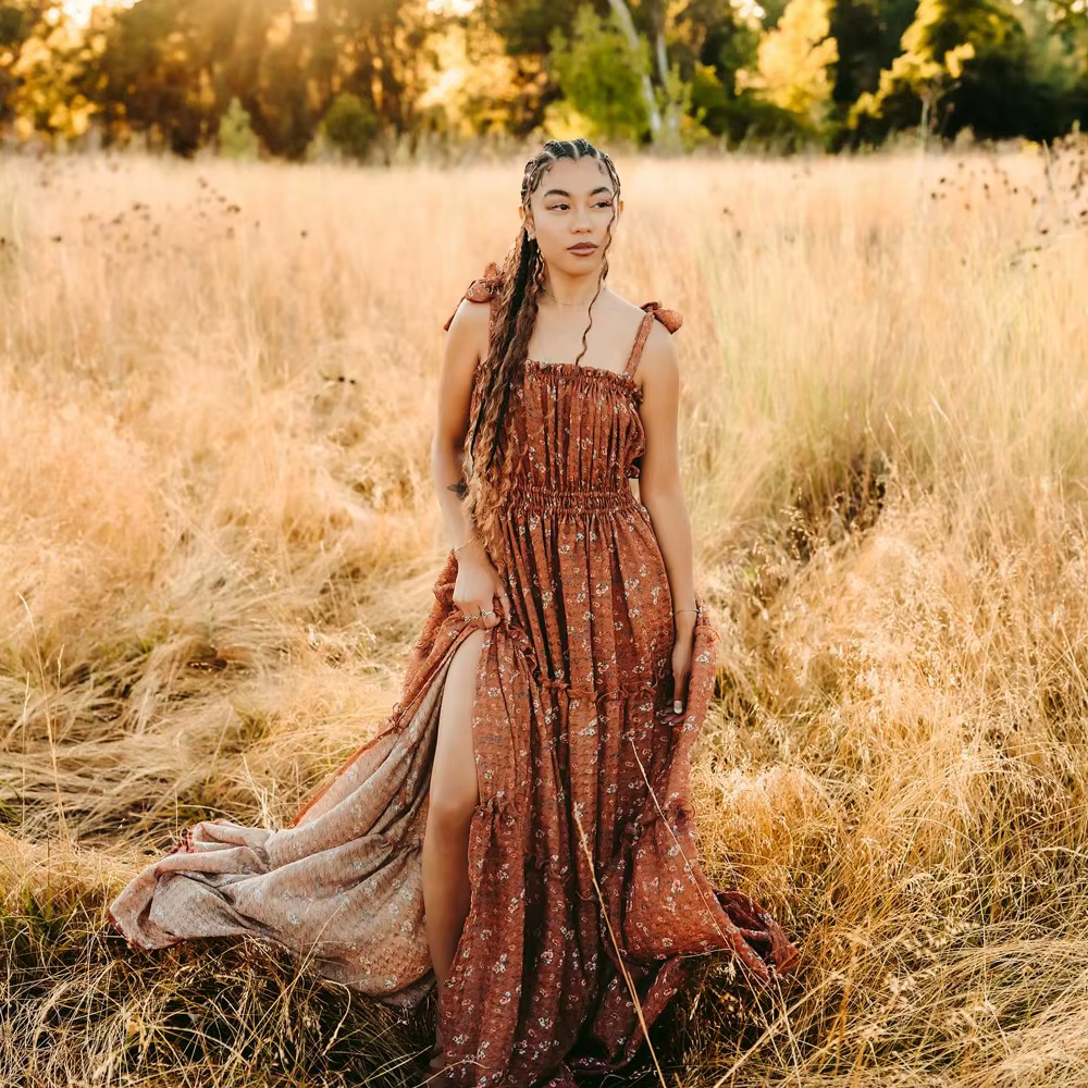 Robe de photographie pour femmes, élégante, en tissu de coton imprimé, Camisole, robes de photograph