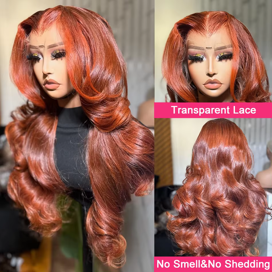 Perruque Lace Front Wig Body Wave Naturelle, Cheveux Humains, Couleur Rouge Brun HD, 13x4, 13x6, 4x4