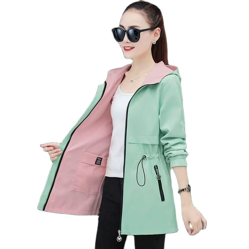 Trench-Coat Double face pour femmes, coupe-vent mi-long, à capuche, hauts d'étudiant, Gabardina Muje