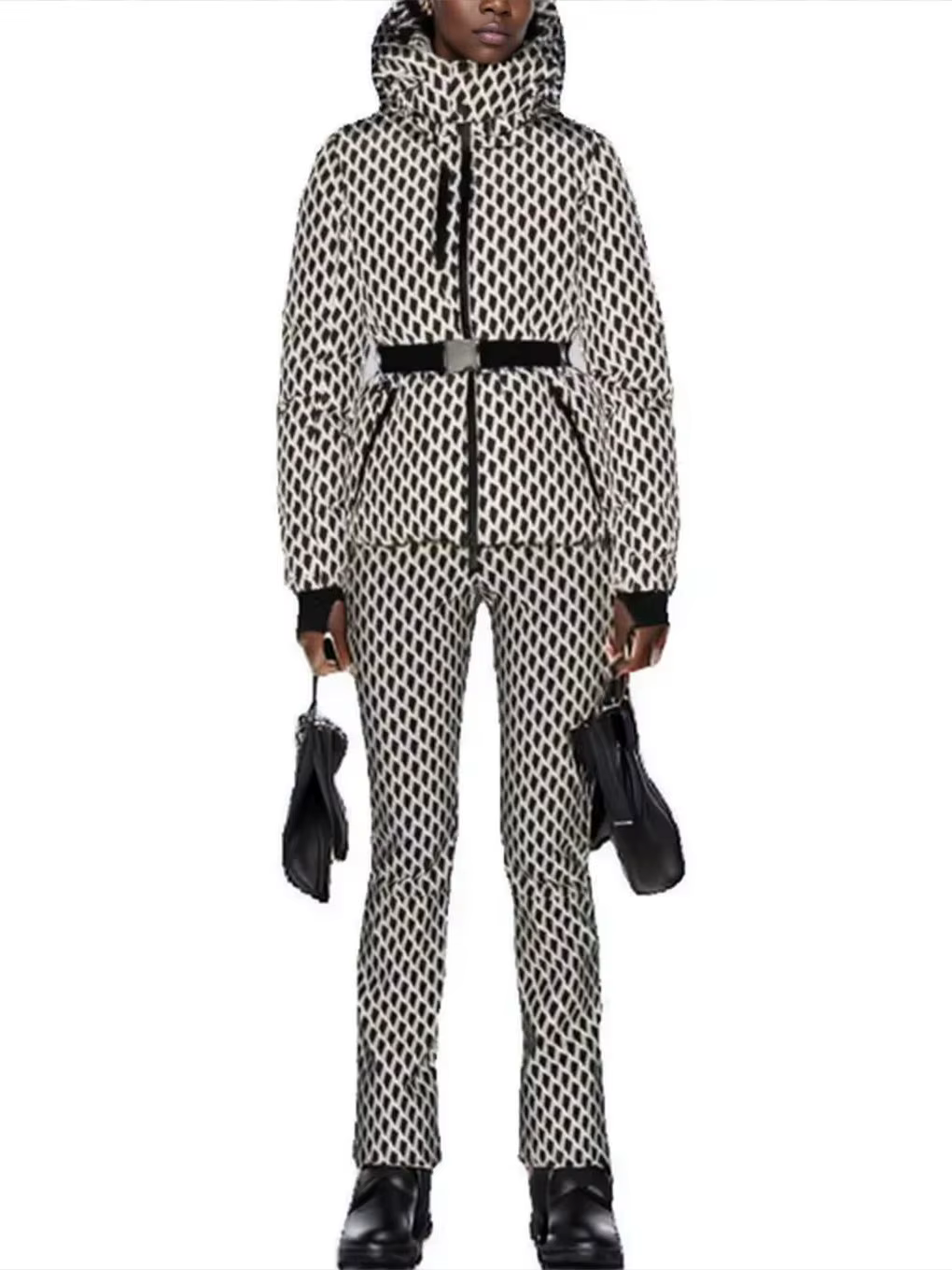 2025 femmes hiver à capuche rembourré Sport Parkas pantalon 2 pièces ensemble ceinture femme élégant