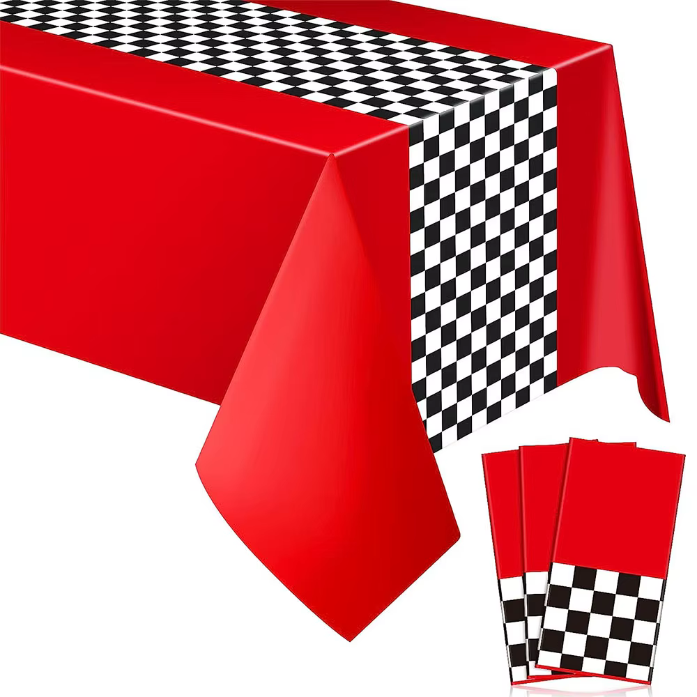 Nappe de fête de voiture de course à carreaux, drapeau à carreaux noir et blanc, nappe de piste, fou