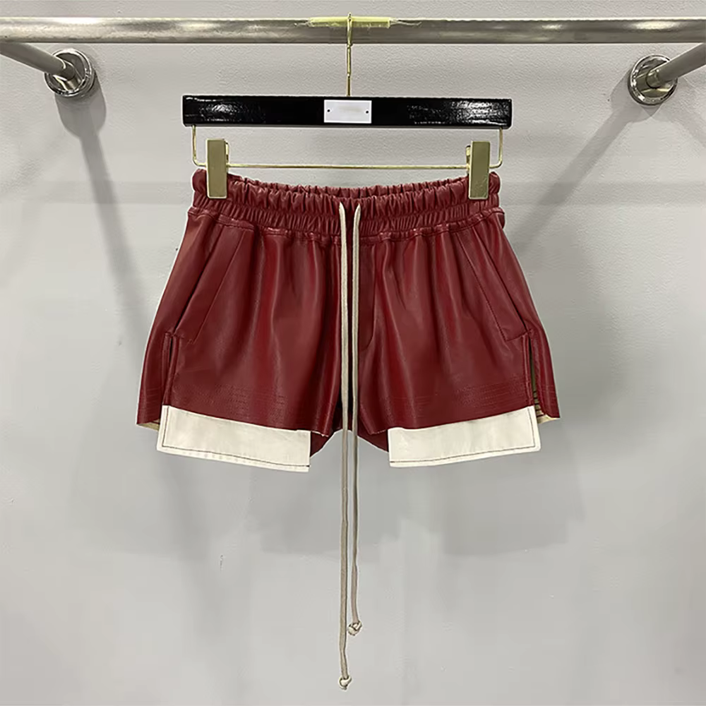 Short en cuir Y2K pour femme, poches exposées, taille élastique, cordon de proximité, décontracté, p