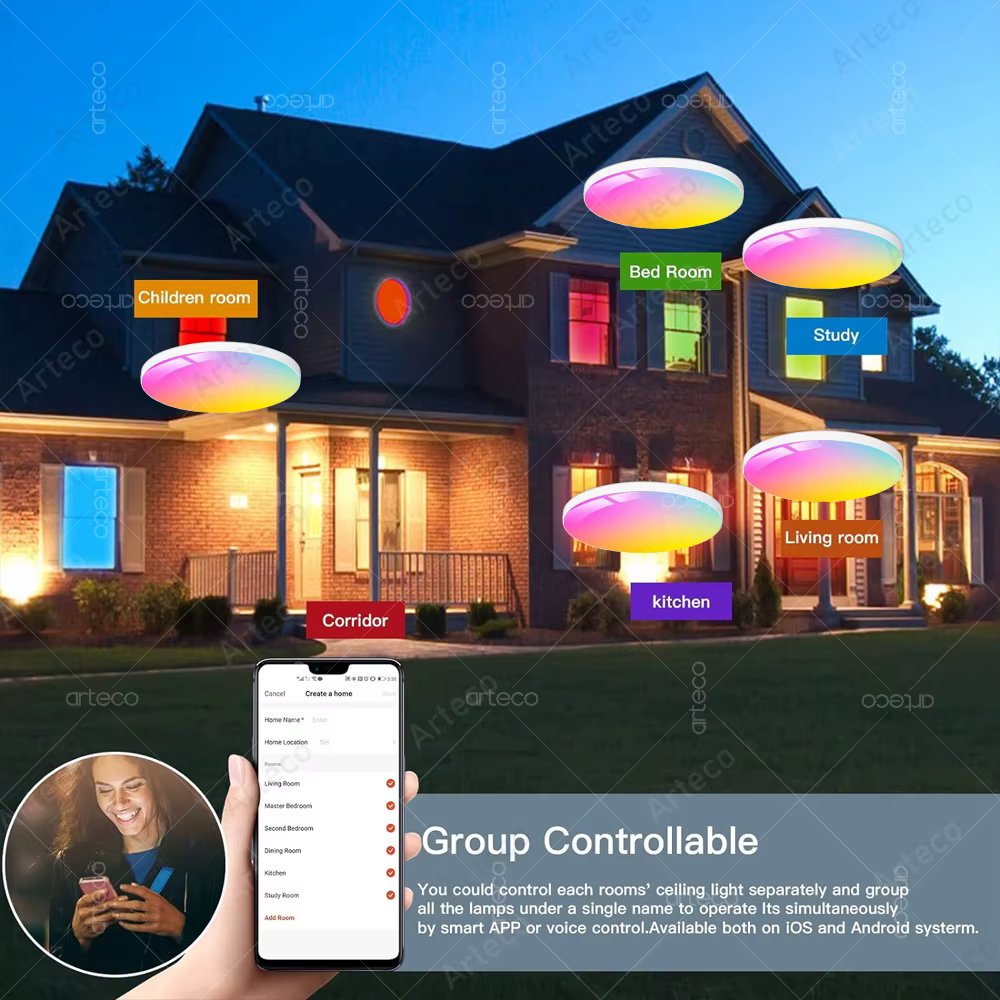 EWelink Zigbee plafonnier intelligent 24W Zigbee Led plafonnier RGBCW Led plafonniers Alexa lampe in