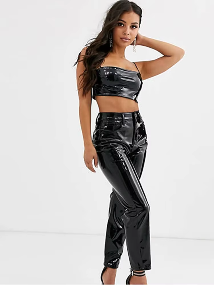 Pantalon crayon taille haute en cuir verni pour femmes, Leggings en Faux Latex, Slim, moulant, en PV