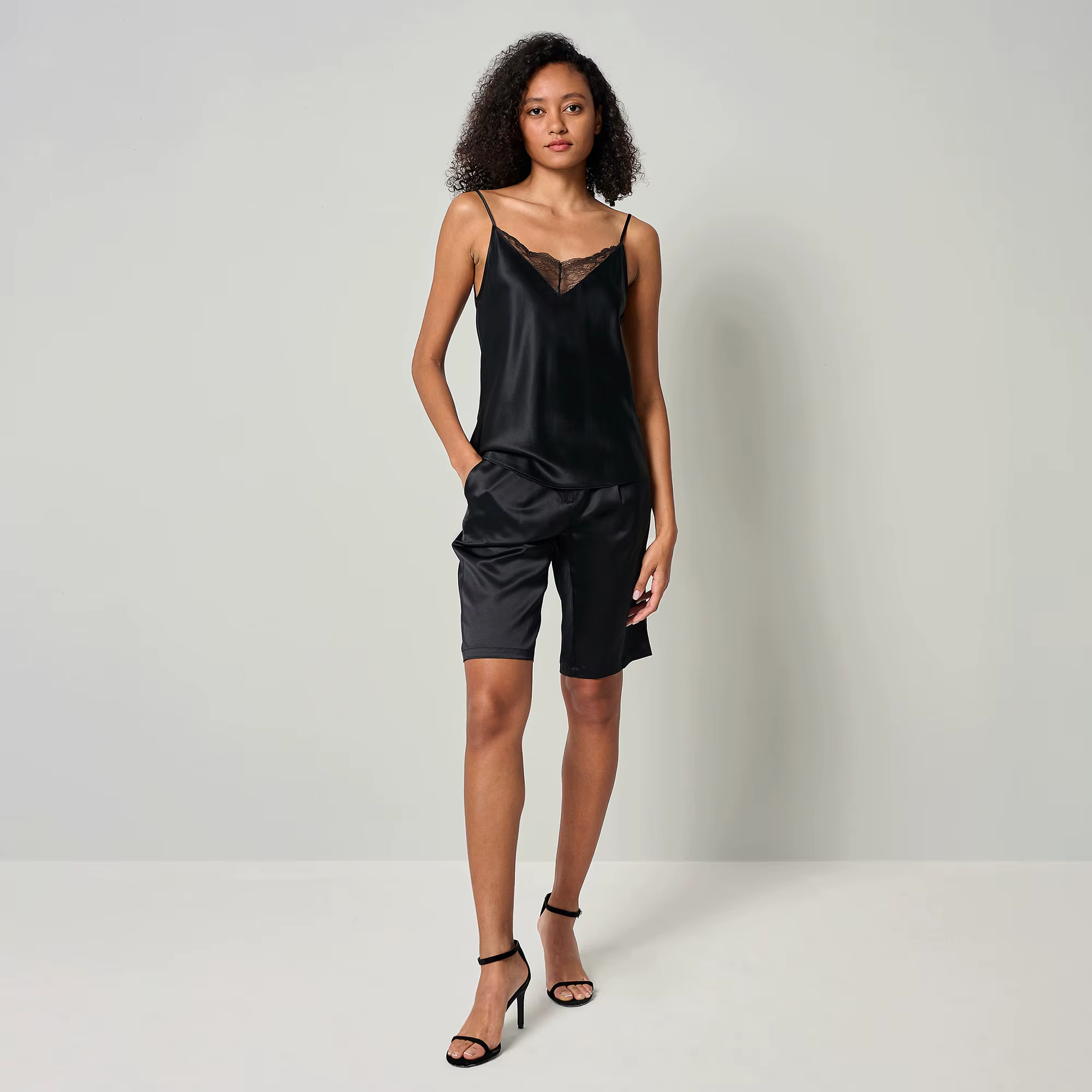 LILYSILK Camisole 2 en 1 en soie pour femme MIM Vest Top avec col en V en dentelle et fines bretelle