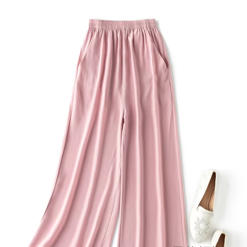 Birdtree, pantalon d'été 100% soie crêpe dechine, pantalon à jambes larges pour femme, pantalon cour