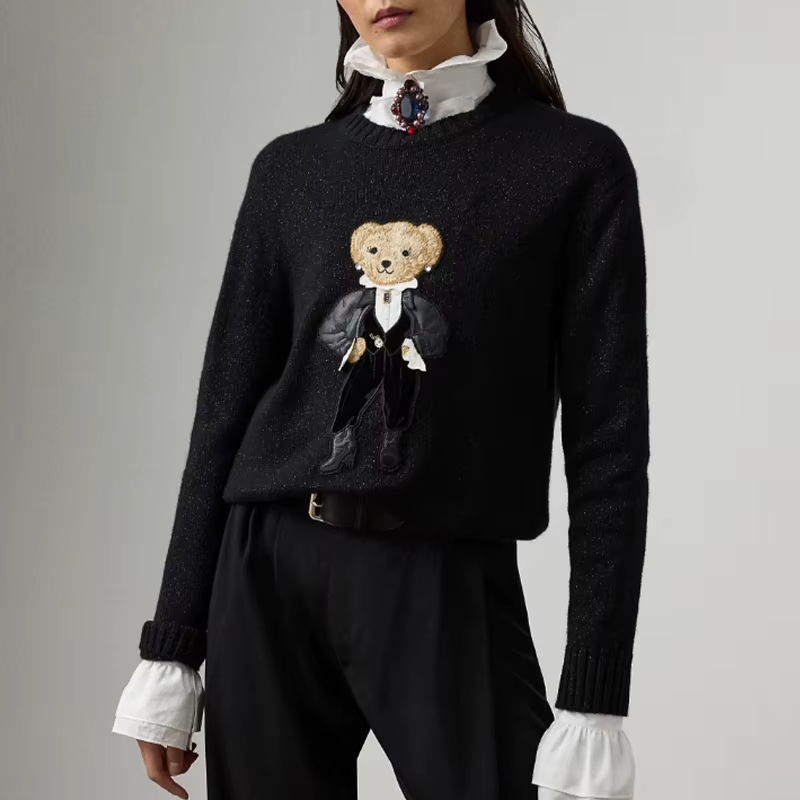 Teddy Bear vacances métallique cachemire tricot pull ample tricots pull à manches longues hauts mant