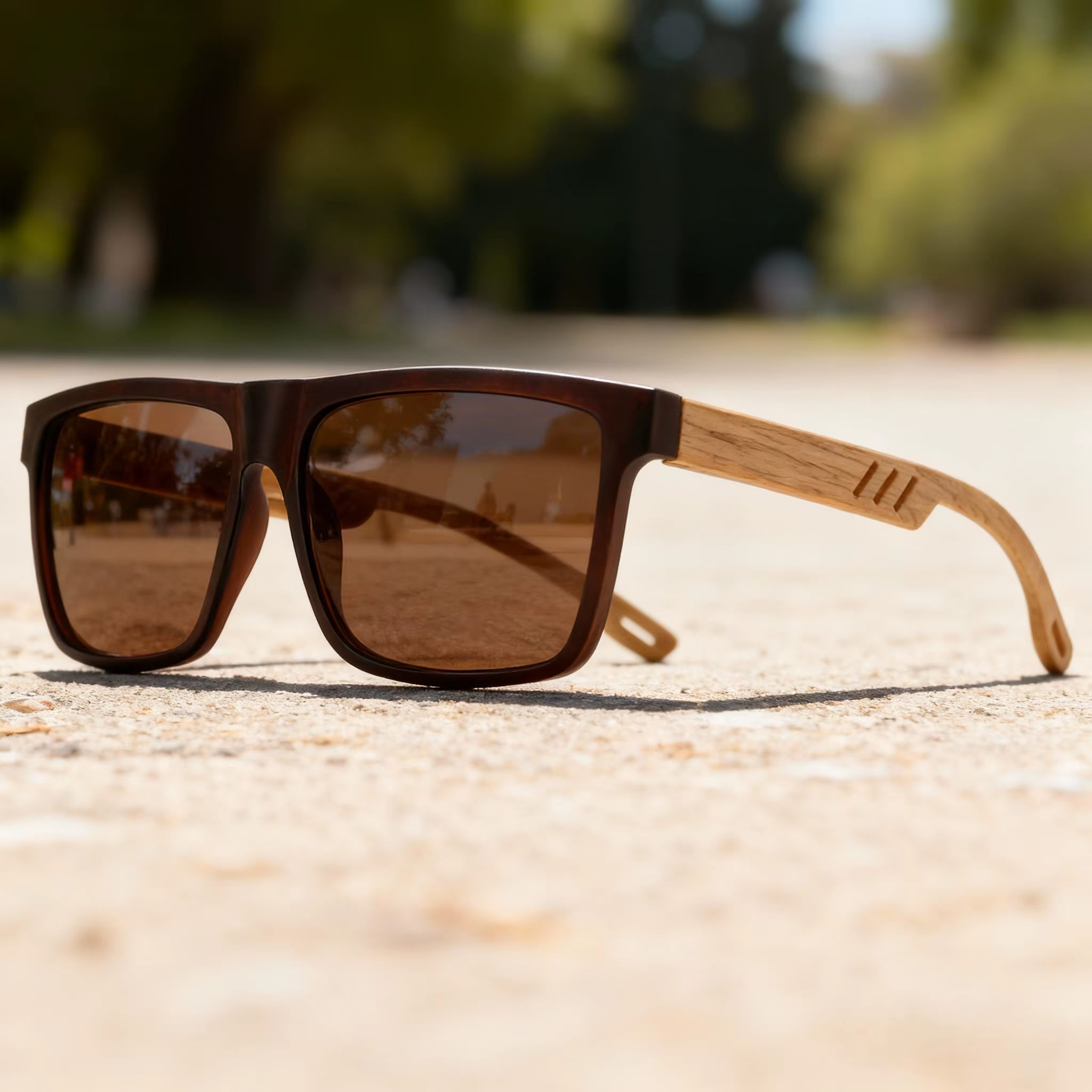 Nouvelles lunettes de soleil carrées à la mode, charnière à ressort en grain de bois, UV400 unisexe 