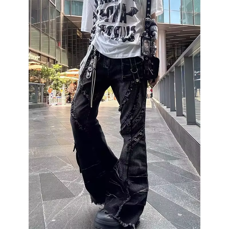 Jean Baggy Évasé Y2K Style Harajuku Japonais pour Femme, Pantalon Cargo Vintage Oversize en Denim Pa