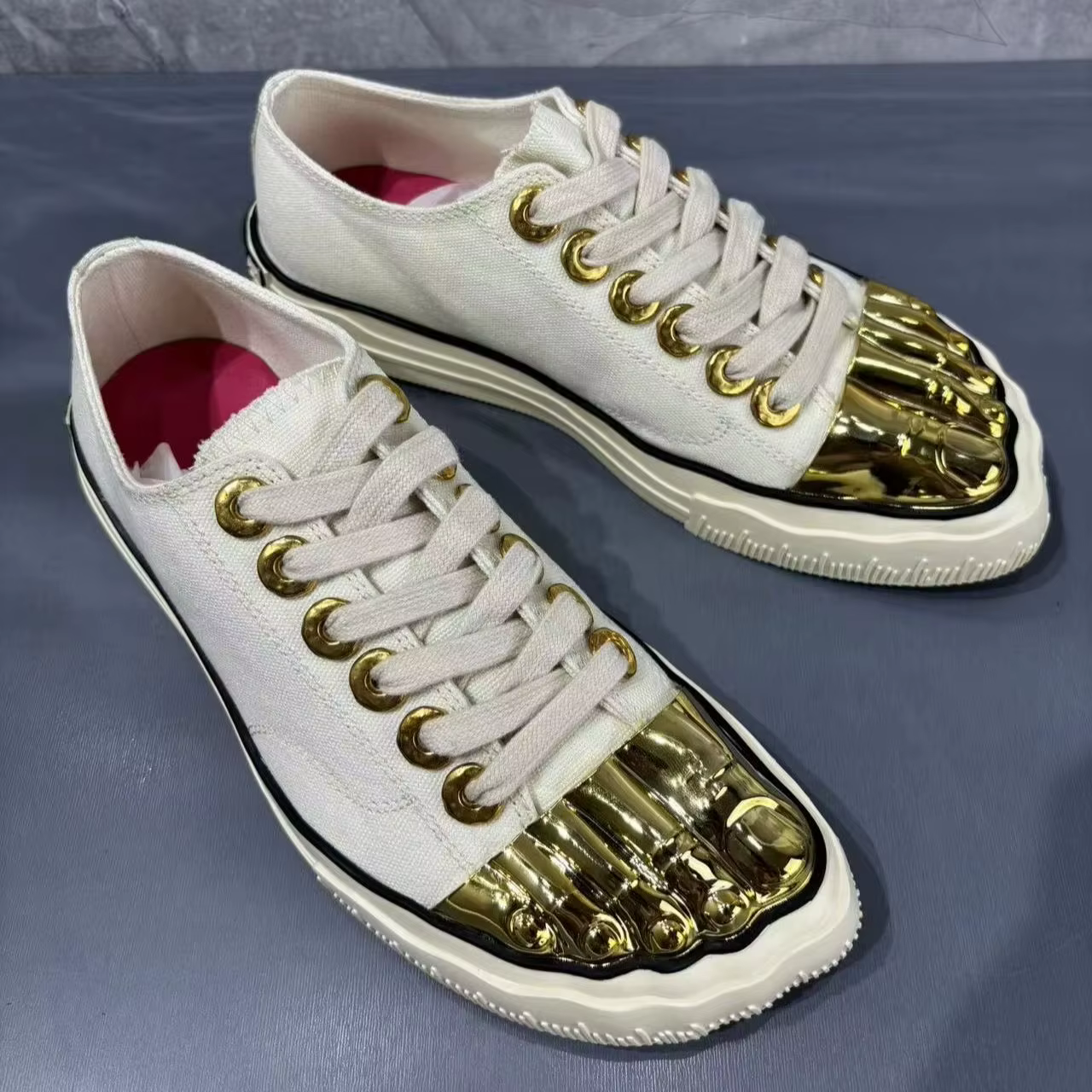 Baskets en toile dorées à cinq doigts pour hommes, chaussures de sport décontractées à lacets à seme