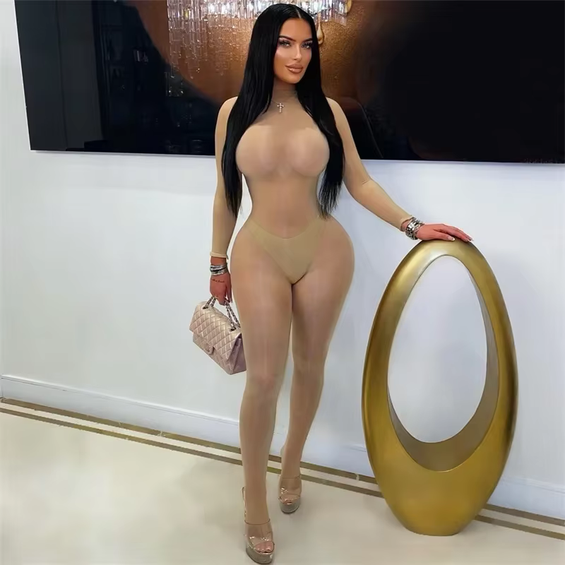 Doyerl maille voir à travers noir combinaison femme Sexy Rave soirée une pièce Club barboteuse fête
