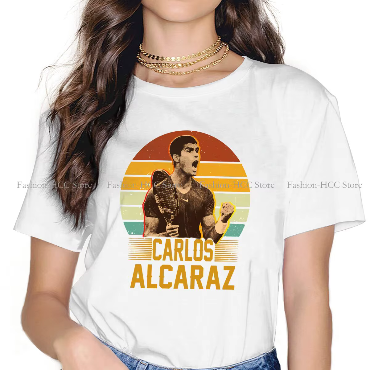 Carlos Alcaraz rétro Vintage col rond Polyester t-shirt Tennis basique t-shirt femme vêtements mode