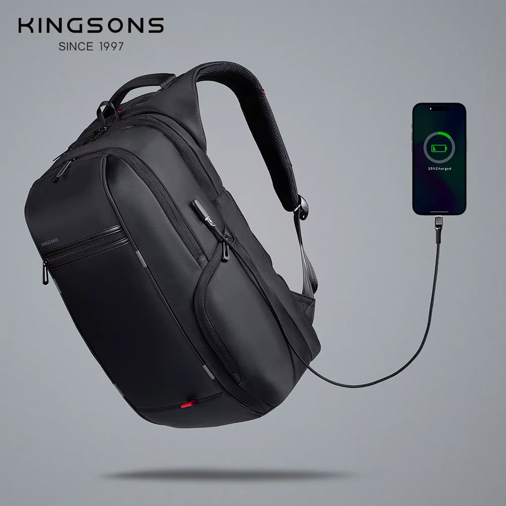 Kingsons hommes sacs à dos 15 ''17'' sac à dos pour ordinateur portable USB chargeur sac antivol sac