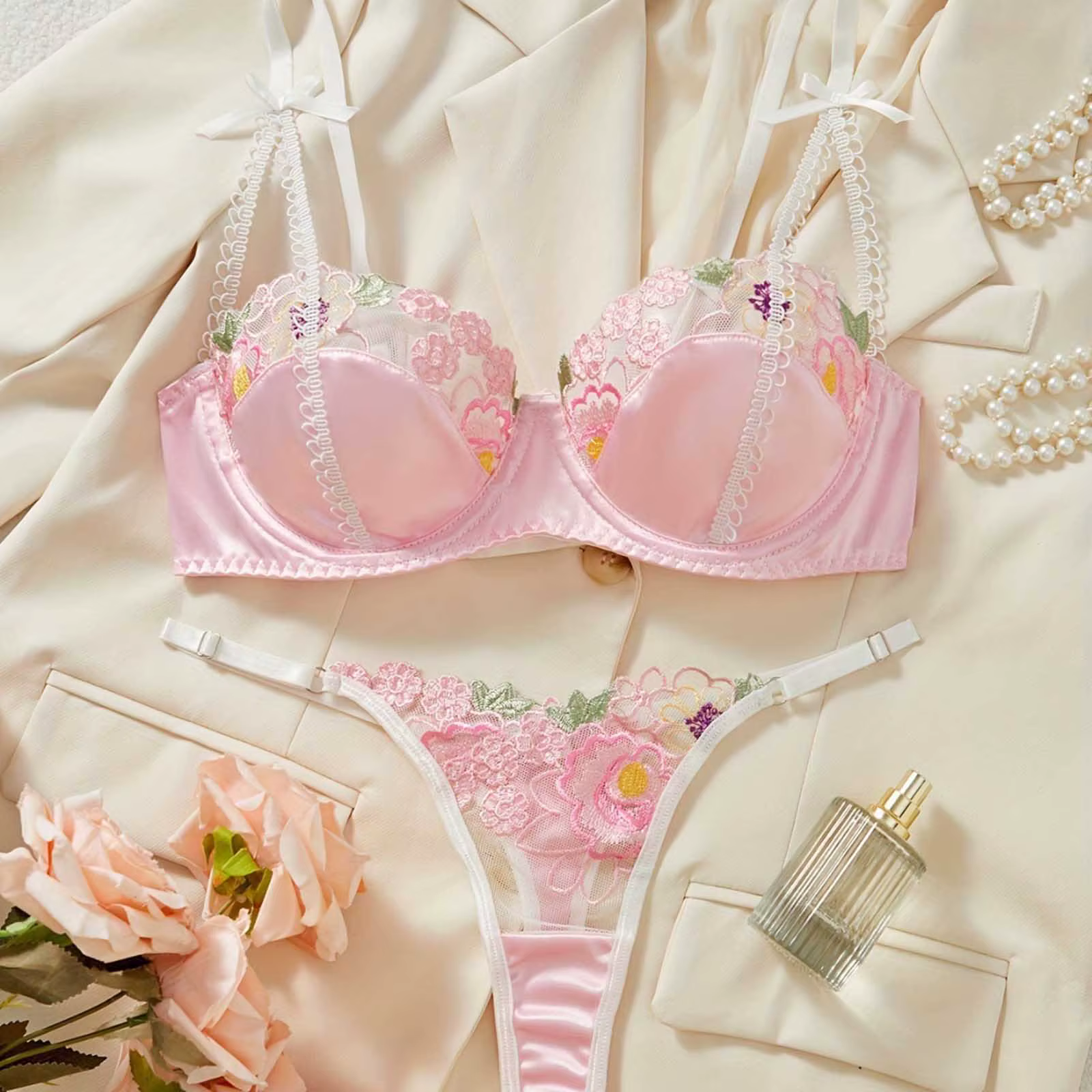 Ensemble soutien-gorge et culotte sexy pour femme, sous-vêtements transparents, mignon, exotique, br