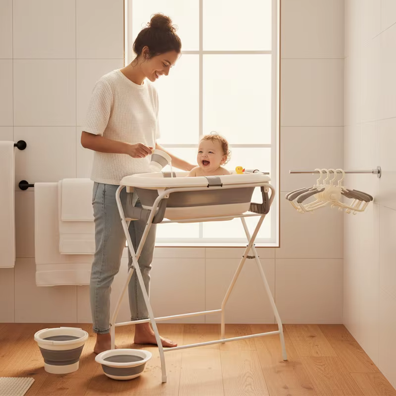 Ensemble de bain pour bébé pliable sans BPA, kit bassin et cintre pliables, design peu encombrant po