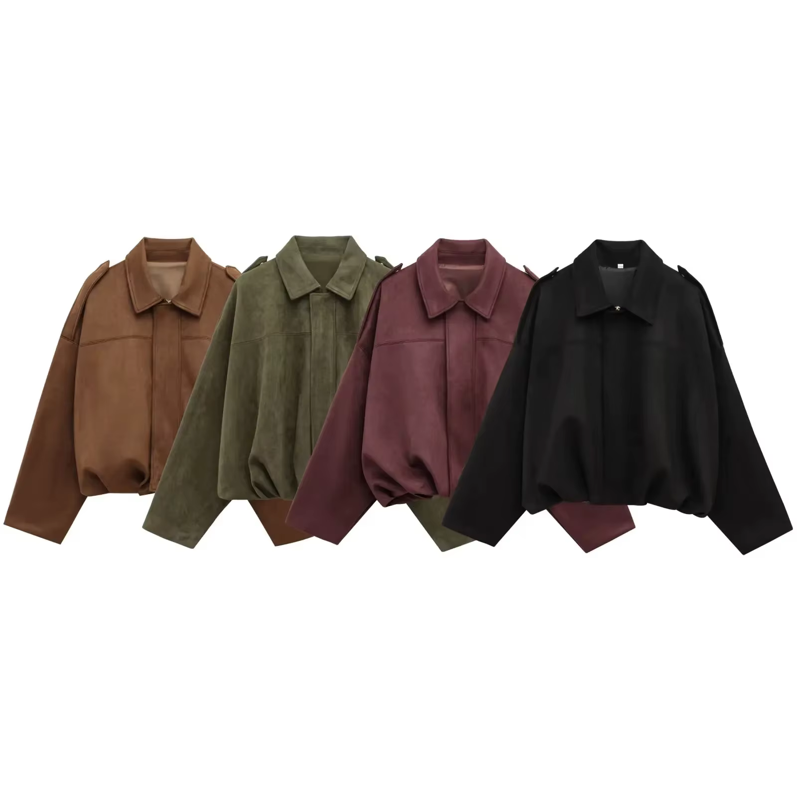 HH femmes rue mode solide ample daim Texture manteaux casual longues manches chauve-souris revers fe