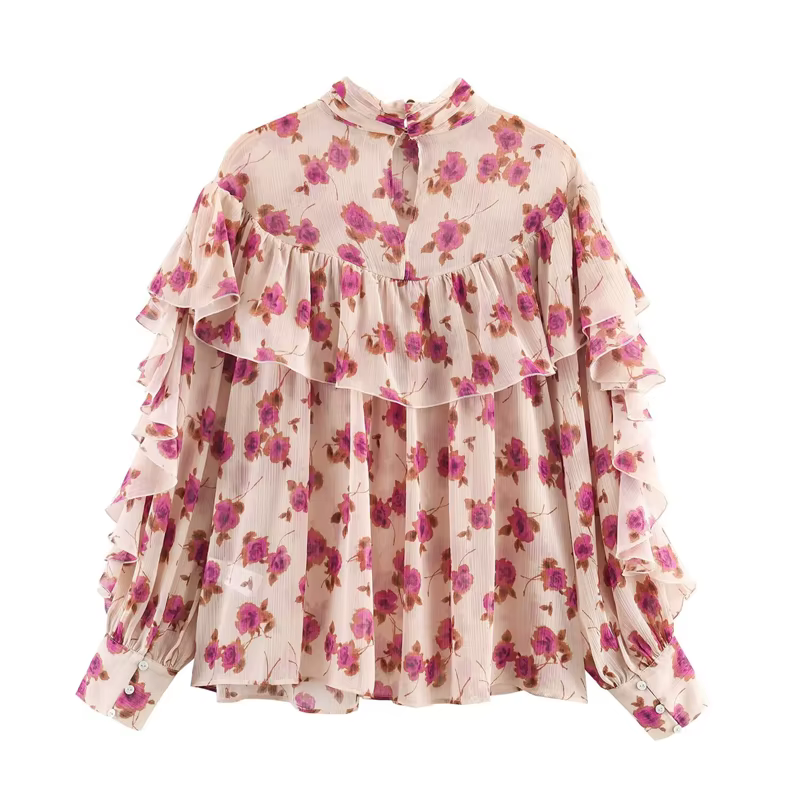 Chemisier Femme 2026 Nouvelle Collection Vintage Tendance Printemps Imprimé Superposé Décoratif Chic
