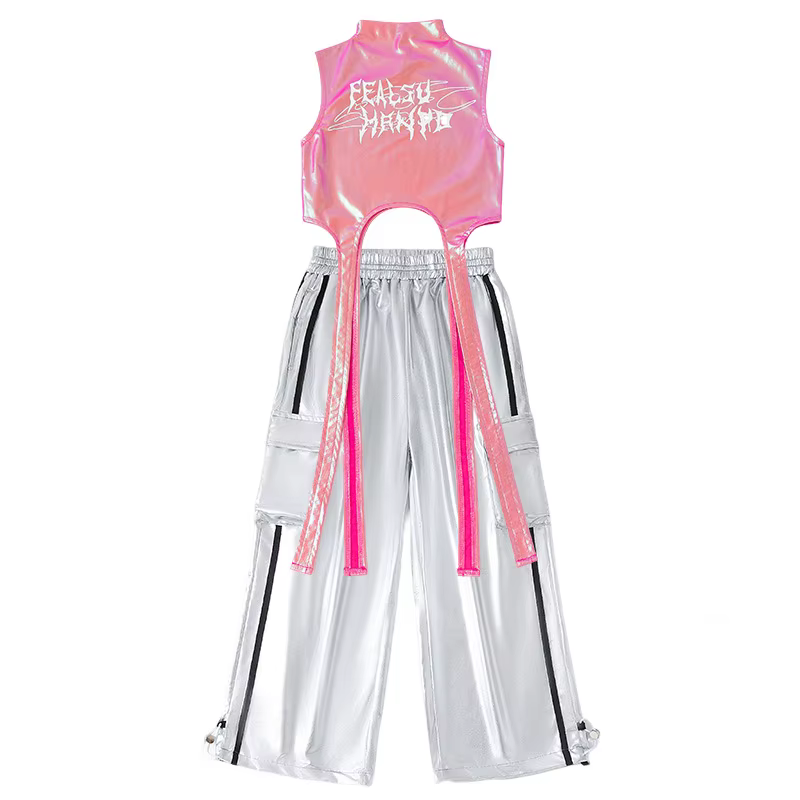 Hip Hop filles doux brillant haut court argent Cargo pantalon enfants k-pop Jazz danse vêtements ens