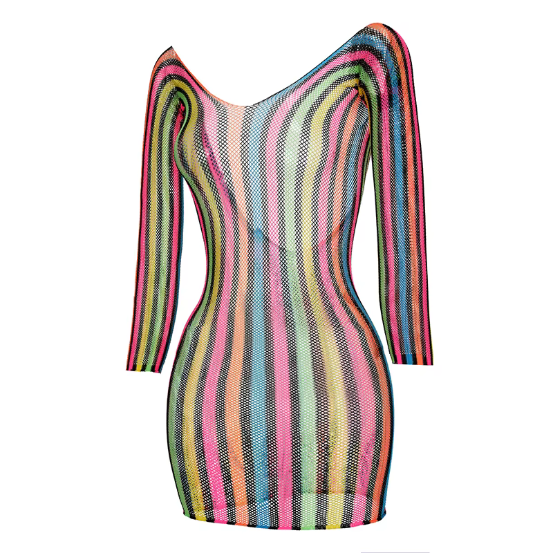 1 pièce Robe de plage moulante pour femme, style résille, transparente et ajourée, à manches longues