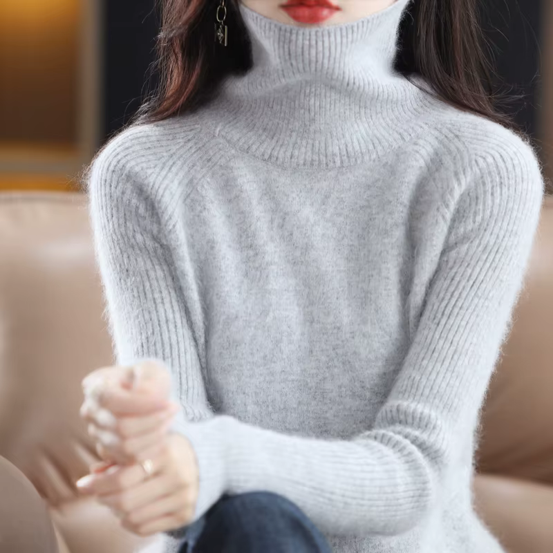 Pull tricoté à col haut et cachemire de vison pour femme, haut doux, mode coréenne, nouvelle collect
