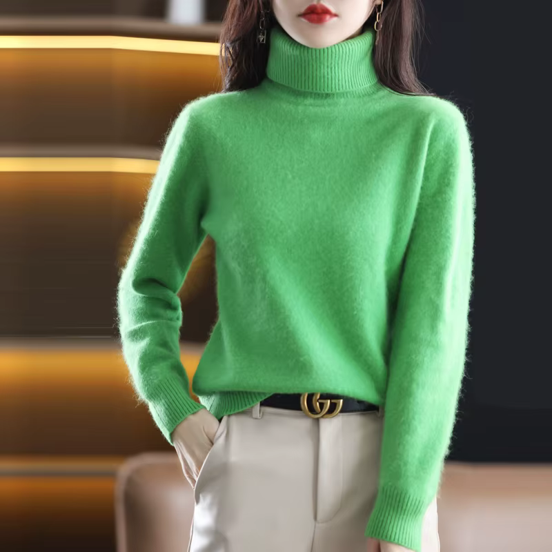 Pull à col haut pour femme, pull en cachemire de vison pur, tricoté, doux, à la mode, vêtements chau