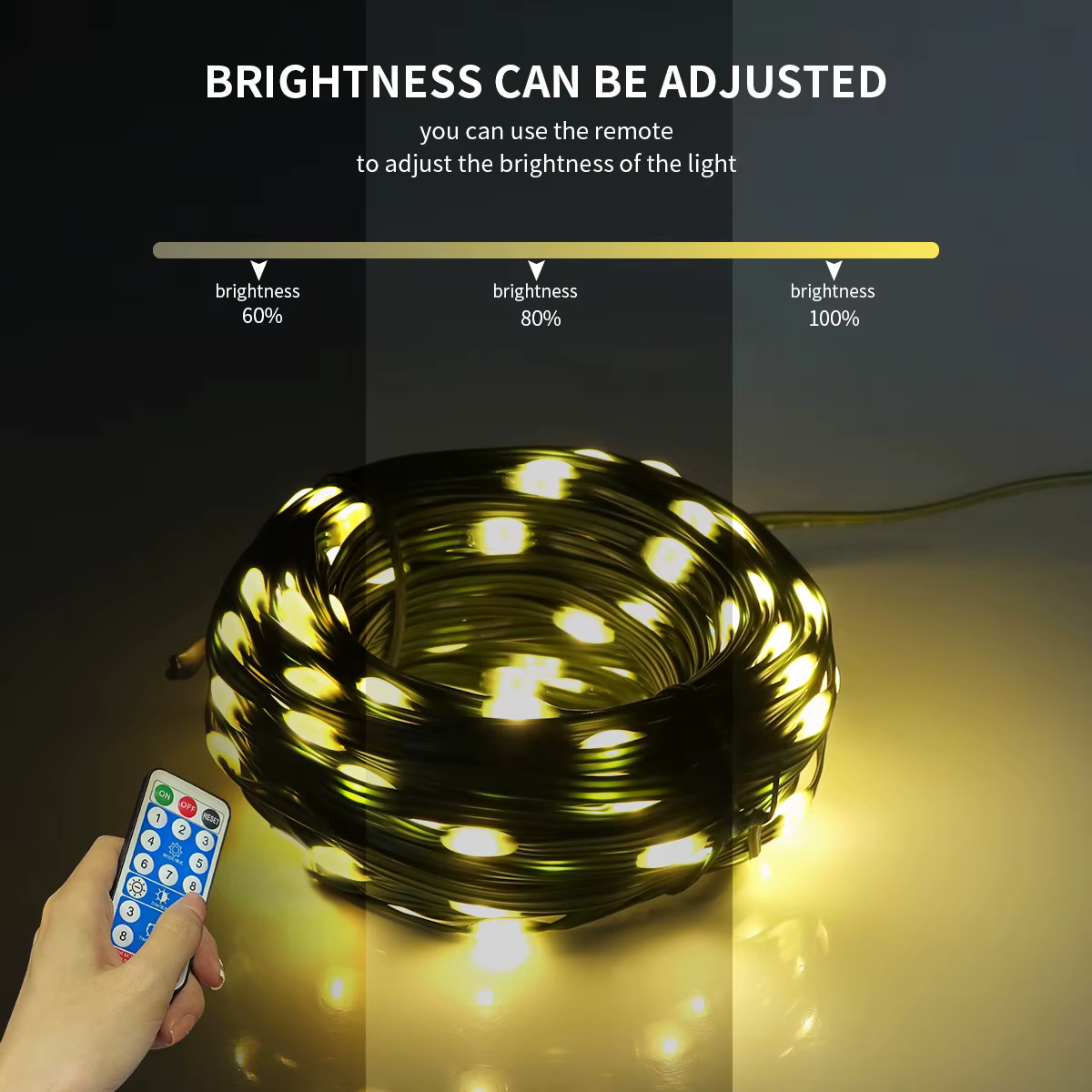 Guirlande solaire LED en cuir, 100M, lumières de noël, étanche, pour l'extérieur, lampe solaire haut