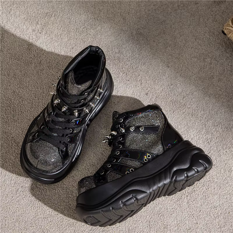 Bottes montantes à plateforme pour femmes grandes tailles 35-43, style punk, tendance subculture, mo