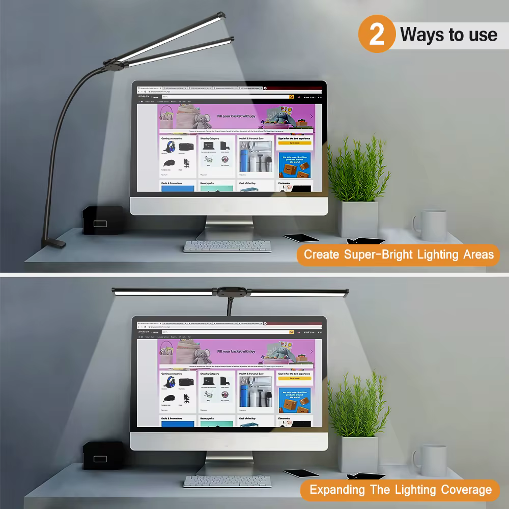 Lampe de bureau de lecture LED à Double/simple tête, bras pivotant pliable, avec Clip, poste de trav