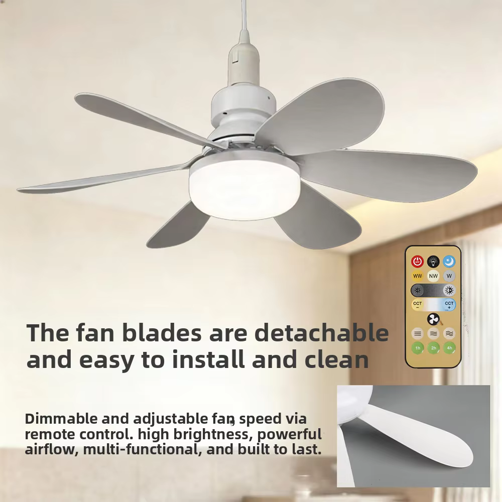 Ventilateur de plafond LED 30W E27 avec télécommande pour variation d'intensité, adapté au salon, au