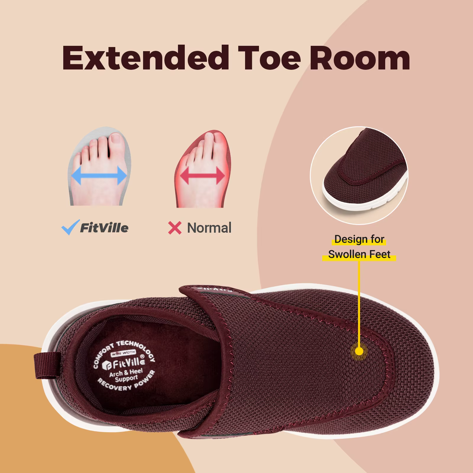 FitVille Chaussures pour diabétiques extra larges pour femmes Chaussures de marche réglables pour pe