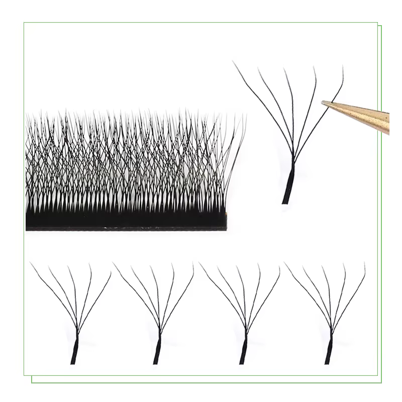 MARIA Extensions de cils 5D W Easy Fan, Volume préfabriqué en Y, 12 rangées, Style W, Naturel et Dou