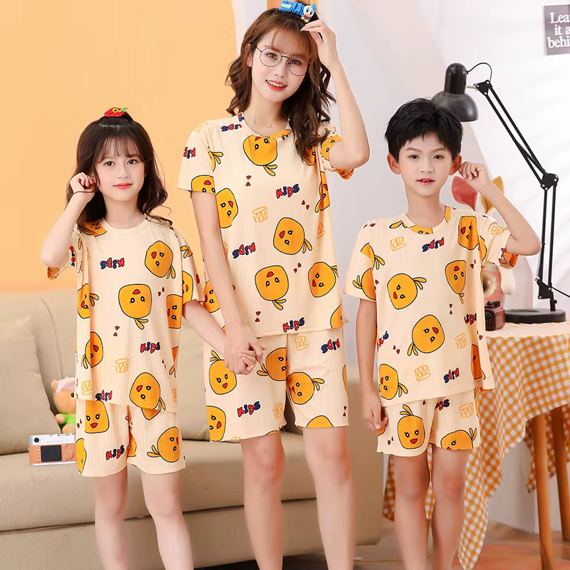Pyjama d'été 2 pièces à manches courtes pour enfant, ensemble fin et mignon, neutre, parent-enfant, 
