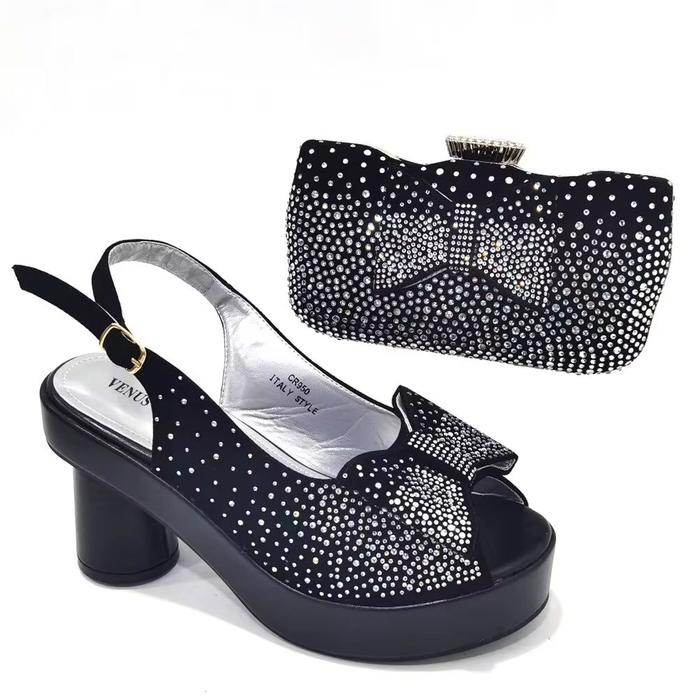 Talons Carrés avec Plateforme pour Femme, Ensemble de Chaussures et de Sacs Africains, Escarpins en