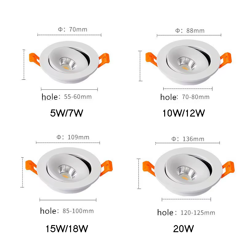 Spot circulaire à intensité variable 360 °   Angle réglable LED intégré COB Downlight 9W 12W 15W pla