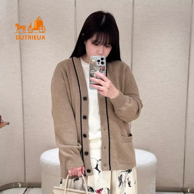 Cardigan en cachemire à col en v pour femme, manteau élégant et décontracté, Style minimaliste, 100%