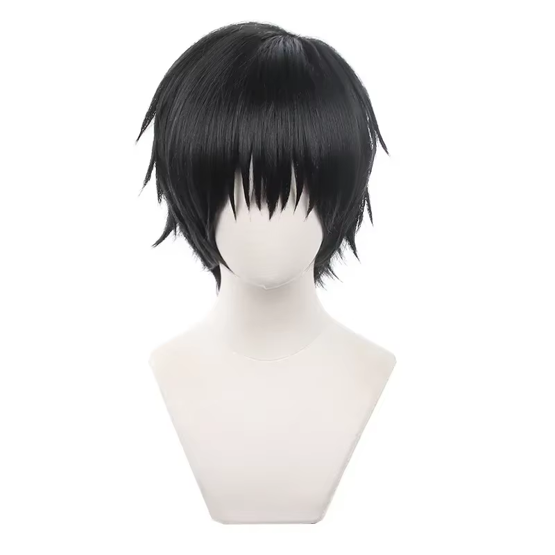 Anime Jujutsu Fushigflats Toji Cosplay Synthétique Ultraviolette Courte Cheveux Noirs pour Hommes, 3