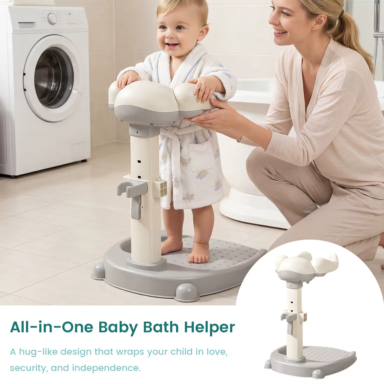 Support de bain pour bébé avec design ergonomique, aide au bain réglable en hauteur pour tout-petits