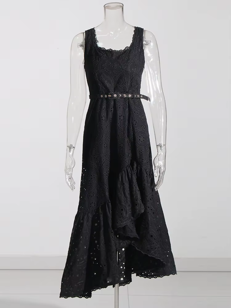 TWOTWurea-Robe brodée YLE pour femme, col carré, taille haute, dos nu, imprimé, mode féminine, nouve
