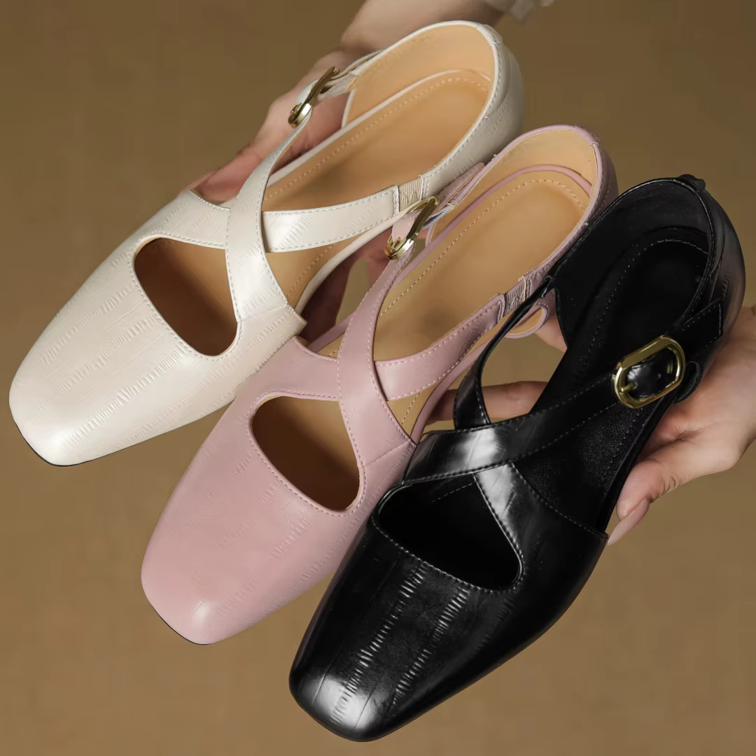 Sandales d'été à enfiler en cuir véritable pour femmes, bande étroite, sangle croisée, élégantes dam