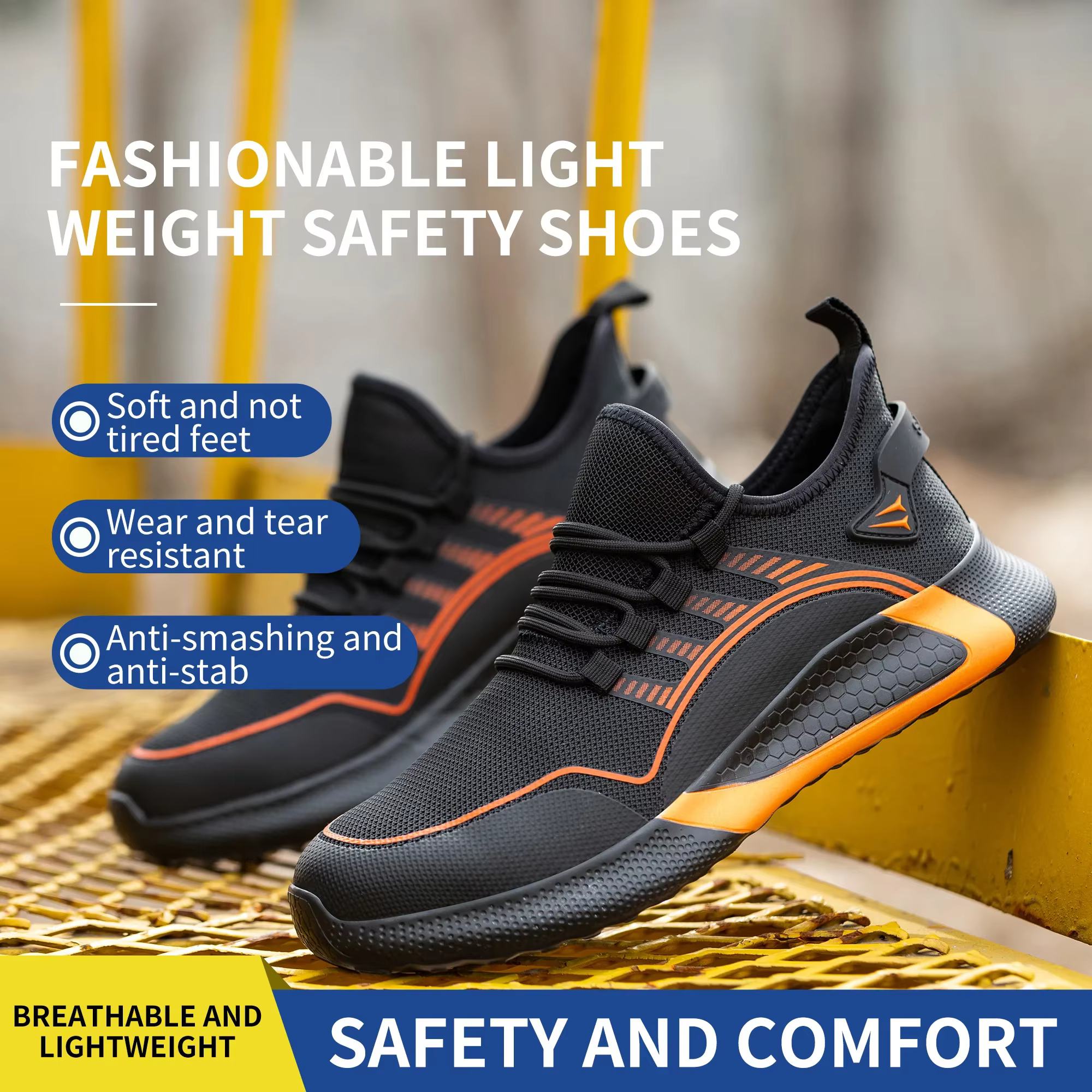 Chaussures de sécurité grande taille 50 pour hommes, baskets Anti-écrasement avec embout en acier, A