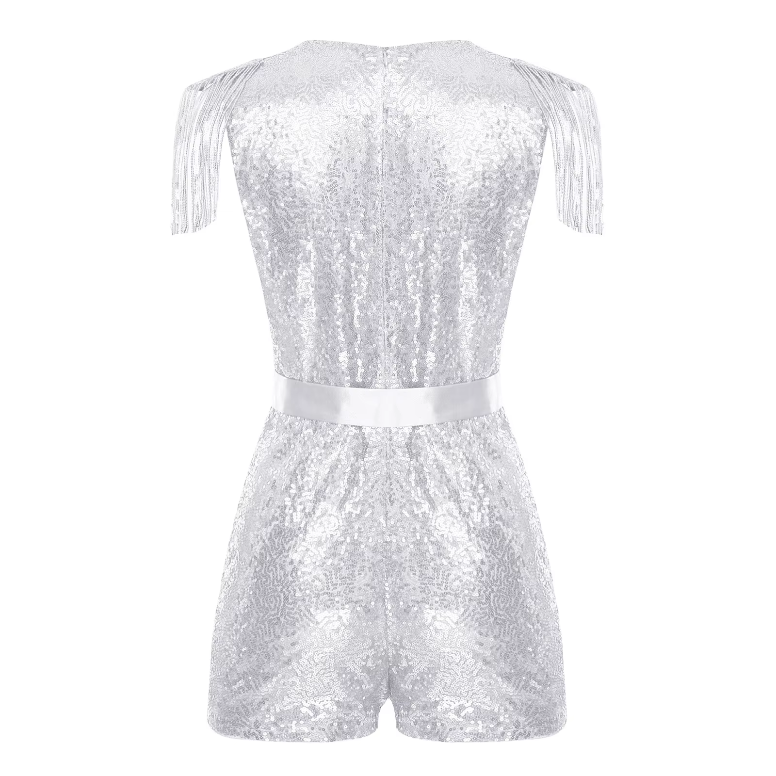Barboteuse à paillettes et pompons pour femmes, combinaison chaude, col en v, sans manches, scintill
