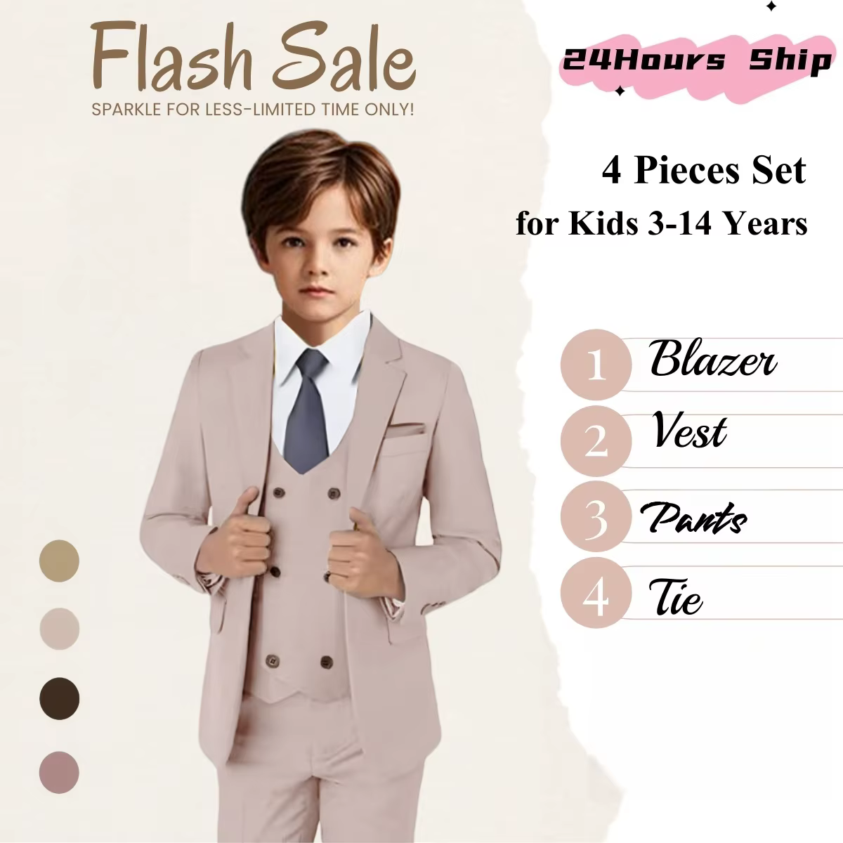 Ensemble de costume solide Champagne pour enfants, pour fête de mariage, remise de diplôme, Communio