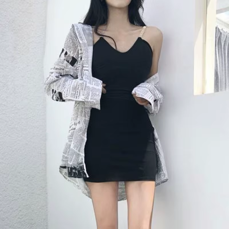 Gidyq-Chemises en mousseline de soie pour femmes, streetwear décontracté coréen, imprimé journal, mo
