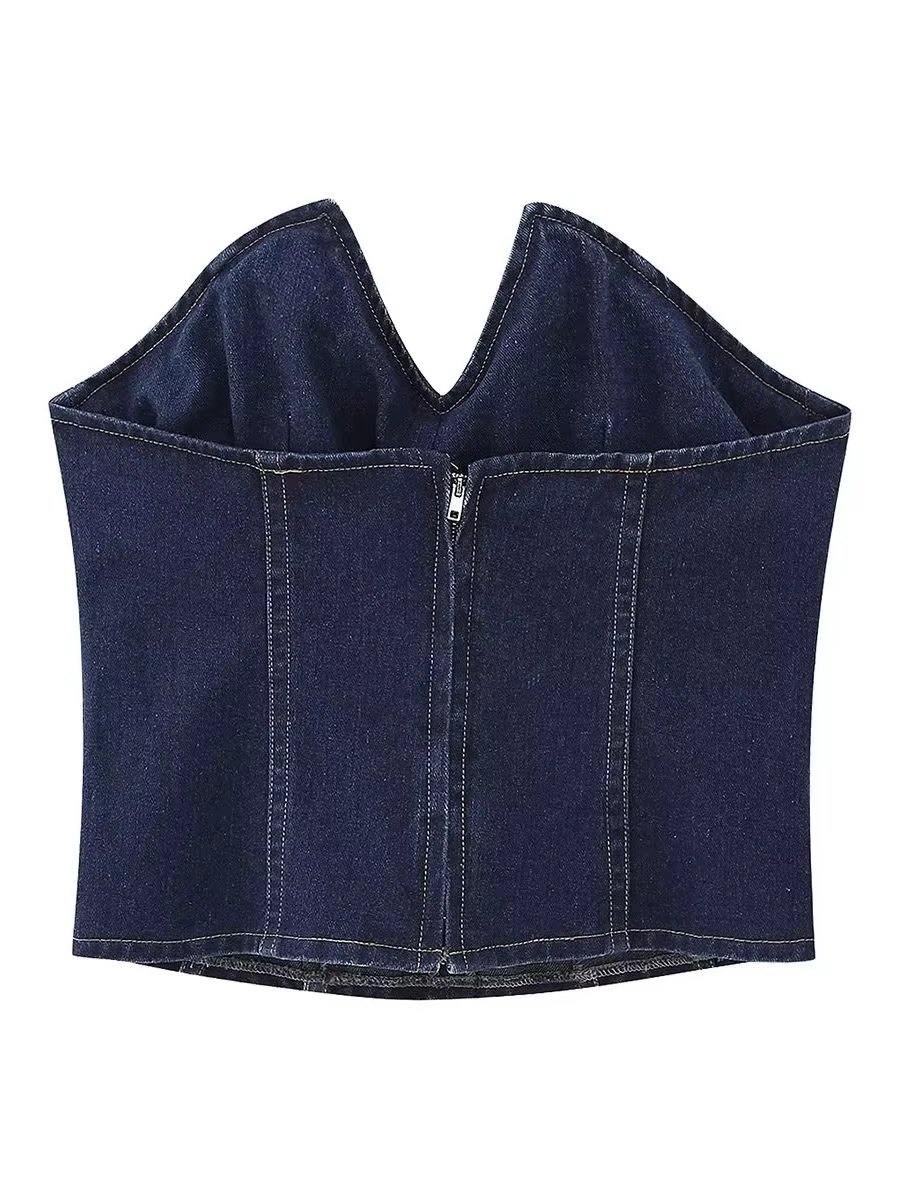 MYIT-Haut de cowboy froncé sans bretelles pour femme, haut asymétrique, fermeture éclair, décoration