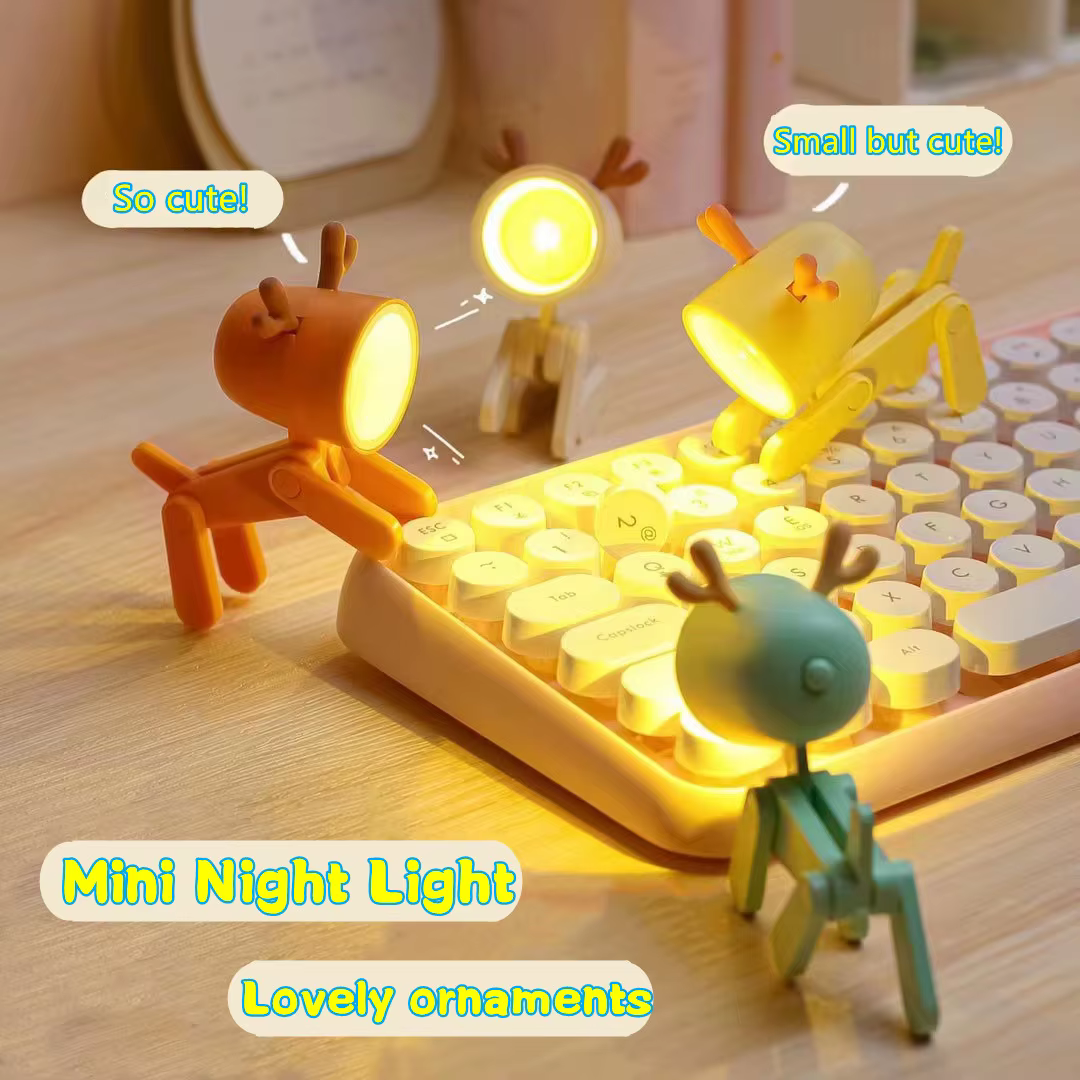 Mini lampe LED en forme de dessin animé, mignon, chiot, cerf, dinosaure, ornement de bureau, lampe d
