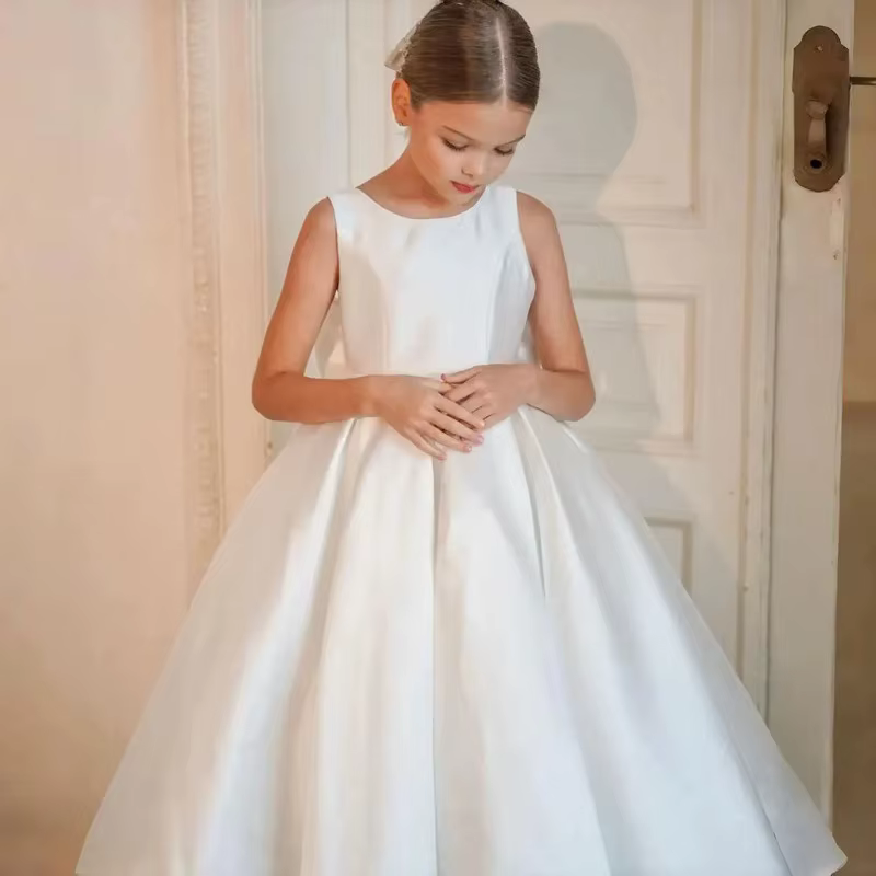 Robe de soirée longue en Satin pour filles, sans manches, Style français, robe de soirée princesse f